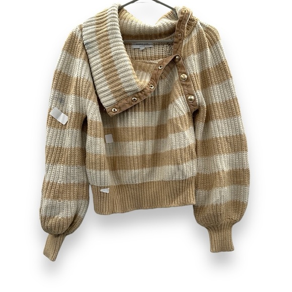 RTR Derek Lam Collective Button Cowl Neck Tan & Cream Striped Sweater Sz M - Picture 3 of 16